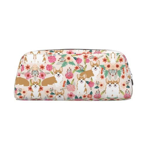 Corgi Stifteetui für Schüler mit Blumenmuster, Leder, Reißverschluss, für Füllfederhalter, silber, Einheitsgröße, Kosmetiktasche von SDEGTHO