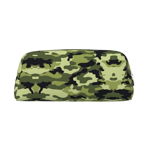 Federmäppchen für Schüler, Leder, mit Reißverschluss, Camouflage-Muster, Grün, silber, Einheitsgröße, Kosmetiktasche von SDEGTHO