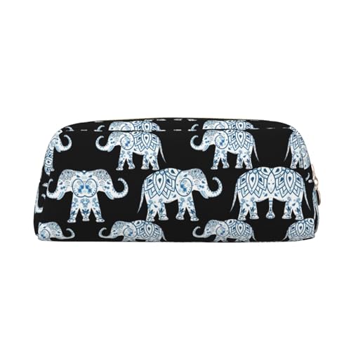 Federmäppchen für Schüler, Leder, mit Reißverschluss, Elefantenblau, Schwarz, gold, Einheitsgröße, Kosmetiktasche von SDEGTHO