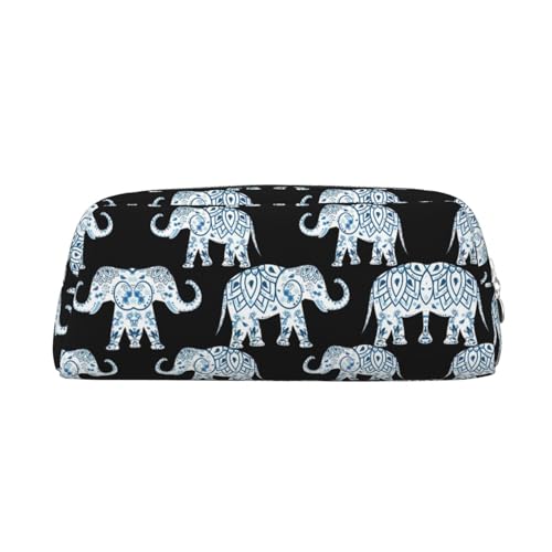 Federmäppchen für Schüler, Leder, mit Reißverschluss, Elefantenblau, Schwarz, silber, Einheitsgröße, Kosmetiktasche von SDEGTHO