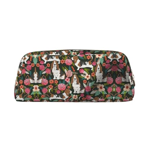 Federmäppchen mit Hunde- und Blumendruck, Leder, mit Reißverschluss, für Schüler, gold, Einheitsgröße, Kosmetiktasche von SDEGTHO