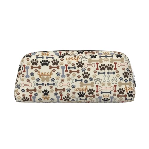 Federmäppchen mit Hundeknochen, Pfotenabdruck, Leder, Reißverschluss, für Schüler, silber, Einheitsgröße, Kosmetiktasche von SDEGTHO