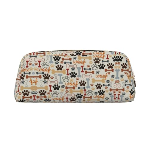 Federmäppchen mit Hundeknochen, Pfotenabdrücke, Leder, Reißverschluss, für Schüler, gold, Einheitsgröße, Kosmetiktasche von SDEGTHO