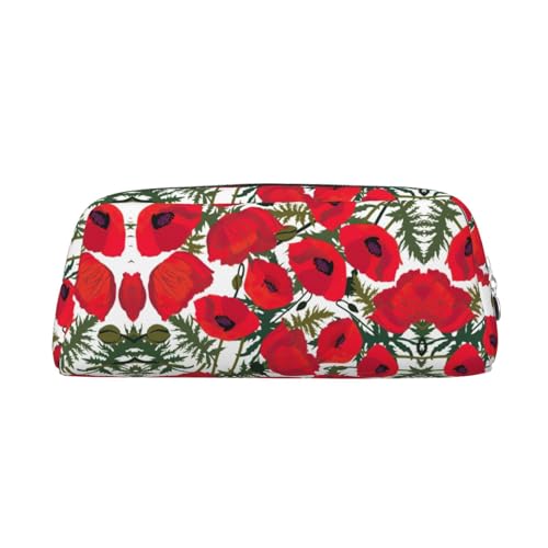 Federmäppchen mit Mohnblumen-Motiv, Leder, Reißverschluss, für Schüler, silber, Einheitsgröße, Kosmetiktasche von SDEGTHO