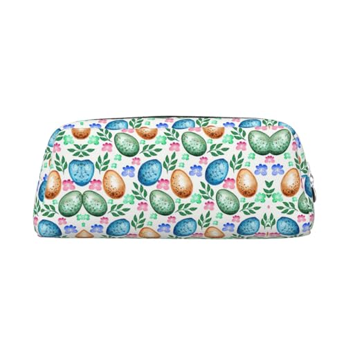 Federmäppchen mit Ostereier-Motiv, Leder, mit Reißverschluss, für Schüler, silber, Einheitsgröße, Kosmetiktasche von SDEGTHO