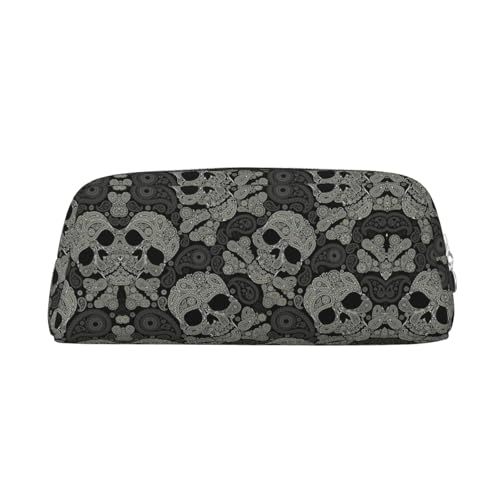 Federmäppchen mit Totenkopf-Motiv, Leder, Reißverschluss, für Füllfederhalter, für Schüler, silber, Einheitsgröße, Kosmetiktasche von SDEGTHO