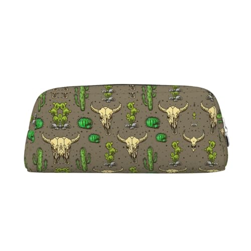 Federmäppchen mit Totenkopf und niedlichem Kaktusdruck, Leder, Reißverschluss, für Schüler, silber, Einheitsgröße, Kosmetiktasche von SDEGTHO