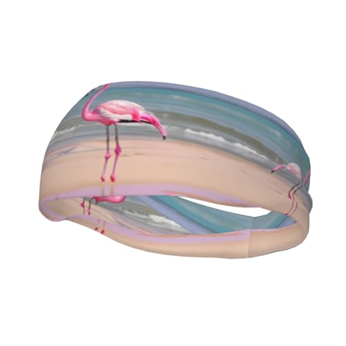 Flamingo On Beach Stirnband Haar Schweiß Stirnband Kopf Wrap Haar Rutschfest Dehnbar Waschbar Make-up Stirnband von SDEGTHO
