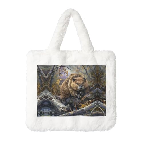 Flauschige Schultertasche für Damen, Plüsch, Unterarmtasche, Tragetasche, pelzige Geldbörse, Handtasche für Arbeit und Reisen, Weiß, One Size von SDEGTHO