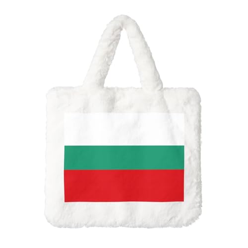 Flauschige Schultertasche mit bulgarischer Flagge, Plüsch, Unterarmtasche, Tragetasche, pelzige Geldbörse, Handtasche für Arbeit und Reisen, Weiß, One Size von SDEGTHO