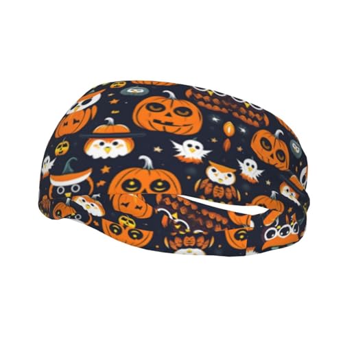 Halloween Eule Geist Kürbis Stirnband Haar Schweiß Stirnband Kopf Wrap Haar Rutschfest Dehnbar Waschbar Make-up Stirnband von SDEGTHO