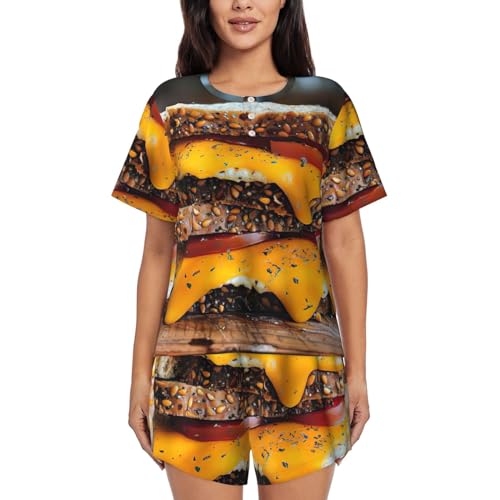 Käse-Sandwiches Frauen Pyjama weich Kurzarm Top mit Hosen kurze Kleidung Pyjamas, schwarzes, S von SDEGTHO