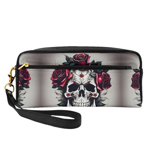 Kosmetiktasche für Damen, Motiv: Roter Rosen-Totenkopf, Schwarz , Einheitsgröße, Kosmetiktasche von SDEGTHO