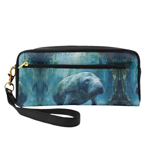 Kosmetiktasche für Damen, Motiv: Seekuh mit Tiermotiven, Make-up-Tasche für Geldbörse, tragbare Kulturbeutel, Zubehör-Organizer, Schwarz , Einheitsgröße, Kosmetiktasche von SDEGTHO