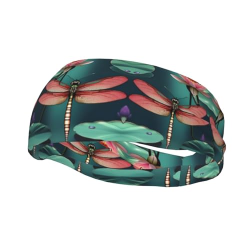 Libelle mit Seerose Stirnband Haar Schweiß Stirnband Kopf Wrap Haar Rutschfest Dehnbar Waschbar Make-up Stirnband von SDEGTHO