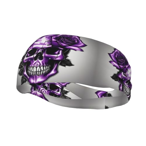 Lila Rose und Totenkopf Stirnband Haar Schweiß Stirnband Kopf Wrap Haar Rutschfest Dehnbar Waschbar Make-up Stirnband von SDEGTHO