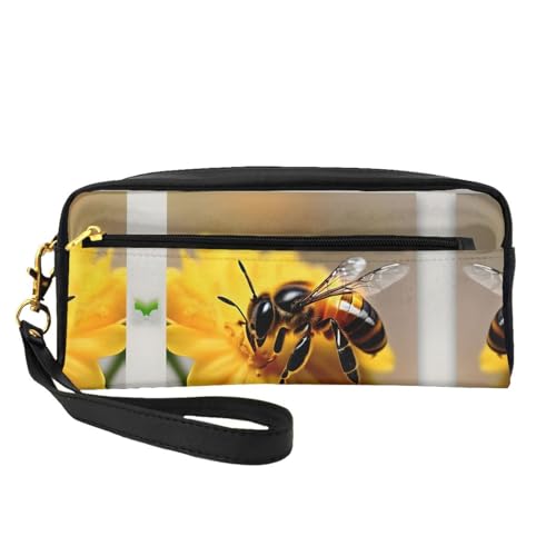 Make-up-Tasche für Damen, Motiv: Bienen und Blumen, tragbare Kulturbeutel, Zubehör-Organizer, Schwarz , Einheitsgröße, Kosmetiktasche von SDEGTHO