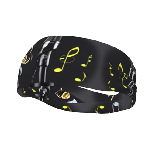 Mikrofon mit Musiknoten Stirnband Haar Schweiß Stirnband Kopf Wrap Haar Rutschfest Dehnbar Waschbar Make-up Stirnband von SDEGTHO