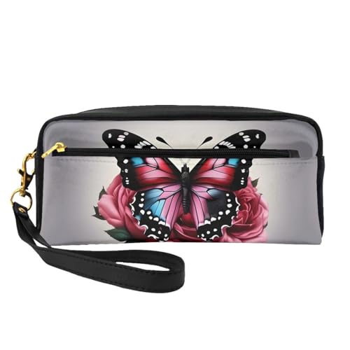 Reise-Make-up-Tasche für Damen, Motiv: Rose und Schmetterling, tragbar, Kulturbeutel, Zubehör-Organizer, Schwarz , Einheitsgröße, Kosmetiktasche von SDEGTHO