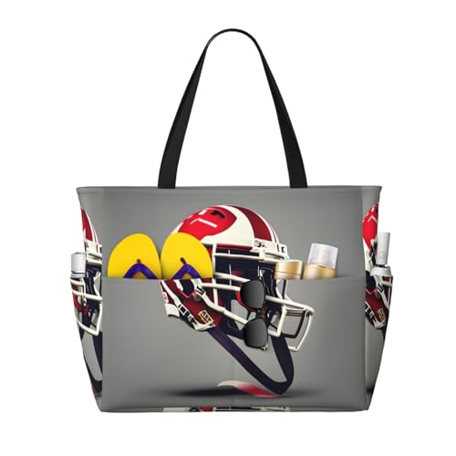 SDEGTHO American Football Große Kapazität Faltbare Tragetasche Frauen Strand Tote Bag Handtasche Turnbeutel Reise Einkaufstasche, Schwarz, Einheitsgröße von SDEGTHO