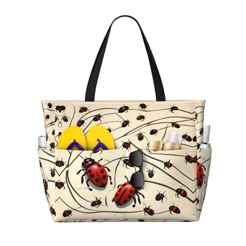 SDEGTHO Art Ladybug Große Kapazität Faltbare Tragetasche Frauen Strand Tote Bag Handtasche Turnbeutel Reise Einkaufstasche, Schwarz, One Size von SDEGTHO