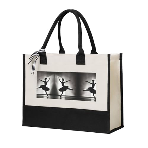 SDEGTHO Ballerina-Tanz-Halloween-Leinen-Tragetasche für Damen, Geschenktasche, wiederverwendbare Tragetasche für Einkäufe und Lebensmittel, Beige, One Size von SDEGTHO