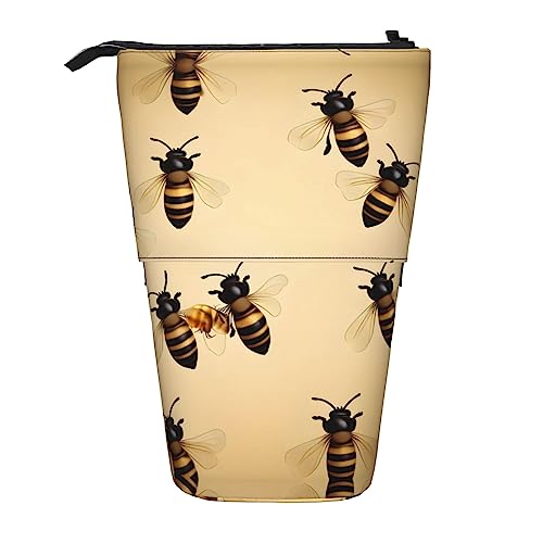 SDEGTHO Bee Stehendes Federmäppchen, niedliche Stand-up-Bleistifttasche, Teleskop-Stifttasche, tragbarer Stifthalter, Schwarz , Einheitsgröße, modisch von SDEGTHO