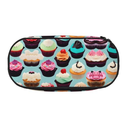 SDEGTHO Bunte Cupcakes Federmäppchen mit großem Fassungsvermögen, Mehrzweck-Federmäppchen, tragbares Federmäppchen, Stifteetui für Büro, Schwarz , Einheitsgröße, Taschen-Organizer von SDEGTHO