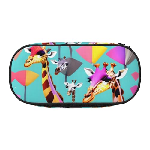 SDEGTHO Bunte Giraffen-Fans, große Kapazität, Mehrzweck-Federmäppchen, tragbares Federmäppchen, Federmäppchen für Büro, Schwarz , Einheitsgröße, Taschen-Organizer von SDEGTHO