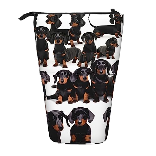 SDEGTHO Dackel-Weiner Haustier-Federmäppchen, niedliches Stehstiftetui, Teleskop-Stiftetui, tragbarer Stifthalter, Schwarz, One Size, Modisch von SDEGTHO