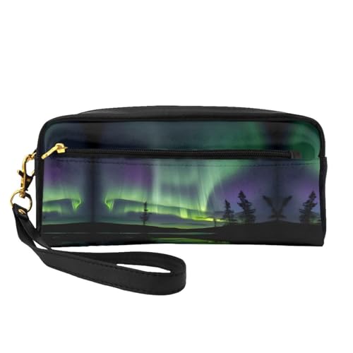 SDEGTHO Dark Northern Lights Make-up-Tasche für Damen, Reise-Make-up-Tasche für Geldbörse, tragbare Kulturbeutel, Zubehör-Organizer, Schwarz, One Size von SDEGTHO