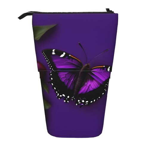 SDEGTHO Ein lila Pflaume Schmetterling Stehendes Federmäppchen, niedliche Stand-up-Bleistifttasche, Teleskop-Stifttasche, tragbarer Stifthalter, Schwarz , Einheitsgröße, modisch von SDEGTHO