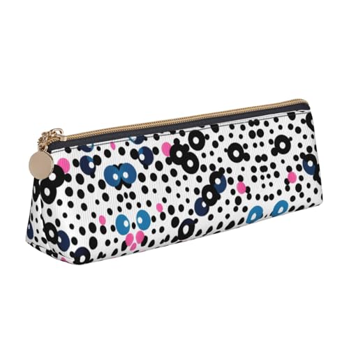 SDEGTHO Federmäppchen aus Leder, dreieckig, mit Reißverschluss, mit großem Fassungsvermögen, Weiß mit Punkten von SDEGTHO