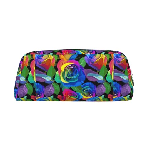 SDEGTHO Federmäppchen aus Leder, mit mehrfarbigen Rosen, großes Fassungsvermögen, für Schule und Füllfederhalter, Geschenk für Jungen und Mädchen, silber, Einheitsgröße, Kosmetiktasche von SDEGTHO