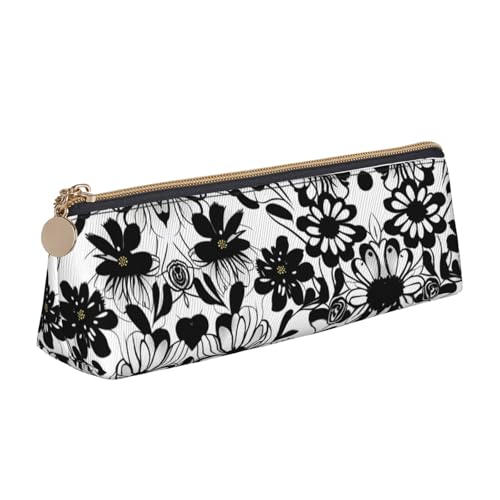 SDEGTHO Federmäppchen aus Leder mit Reißverschluss und großem Stauraum, Schwarz und Weiß von SDEGTHO