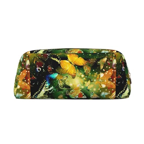 SDEGTHO Federmäppchen aus Leder mit buntem Schmetterlings-Aufdruck, großes Fassungsvermögen, für Schule und Füllfederhalter, Geschenk für Jungen und Mädchen, gold, Einheitsgröße, Kosmetiktasche von SDEGTHO