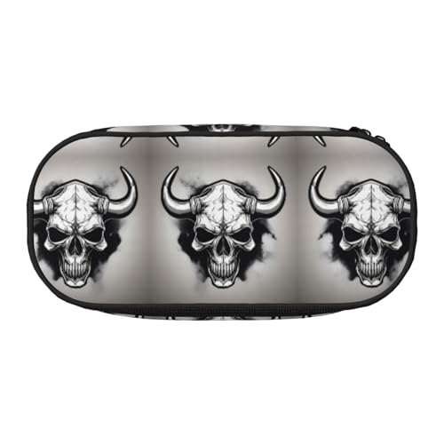 SDEGTHO Federmäppchen mit Bullenschädel und großem Fassungsvermögen, Mehrzweck-Federmäppchen, tragbares Federmäppchen für Büro, Schwarz , Einheitsgröße, Taschen-Organizer von SDEGTHO