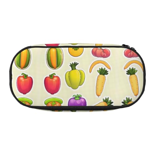 SDEGTHO Federmäppchen mit Cartoon-Gemüse, Obst, großes Fassungsvermögen, Mehrzweck-Federmäppchen, tragbares Federmäppchen, Stifteetui für Büro, Schwarz , Einheitsgröße, Taschen-Organizer von SDEGTHO