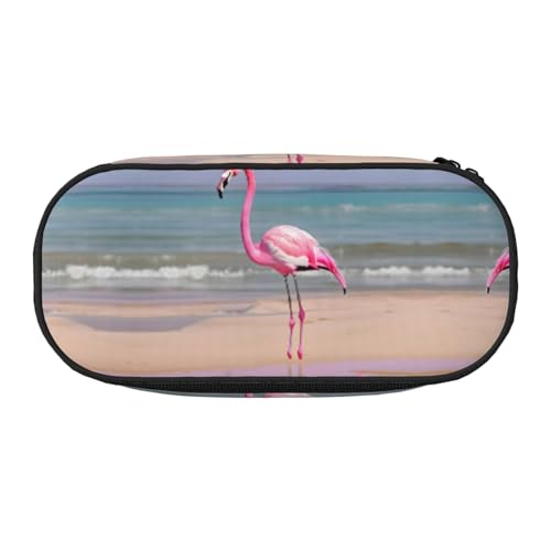 SDEGTHO Federmäppchen mit Flamingo am Strand, großes Fassungsvermögen, Mehrzweck-Federmäppchen, tragbares Federmäppchen, Stifteetui für Büro, Schwarz , Einheitsgröße, Taschen-Organizer von SDEGTHO