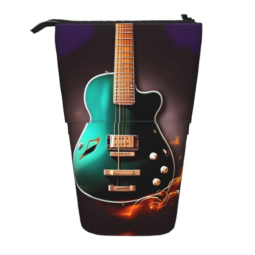 SDEGTHO Federmäppchen mit Gitarre, niedliches Stehstiftetui, Teleskop-Stiftetui, tragbarer Stifthalter, Musikgrün, Schwarz , Einheitsgröße, modisch von SDEGTHO
