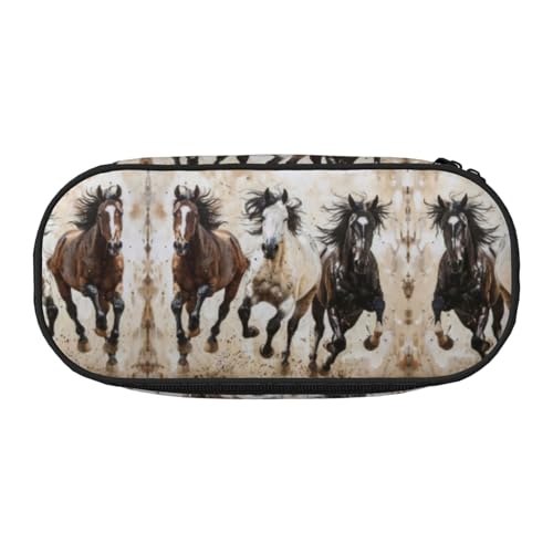SDEGTHO Federmäppchen mit Pferdemotiv, großes Fassungsvermögen, Mehrzweck-Federmäppchen, tragbares Federmäppchen, Stifteetui für Büro, Schwarz , Einheitsgröße, Taschen-Organizer von SDEGTHO