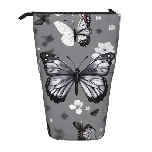 SDEGTHO Federmäppchen mit Schmetterlings-Motiv, niedliches Stehstifteetui, Teleskop-Stiftetui, tragbarer Stifthalter, Grau-Blaugrün, Schwarz , Einheitsgröße, modisch von SDEGTHO