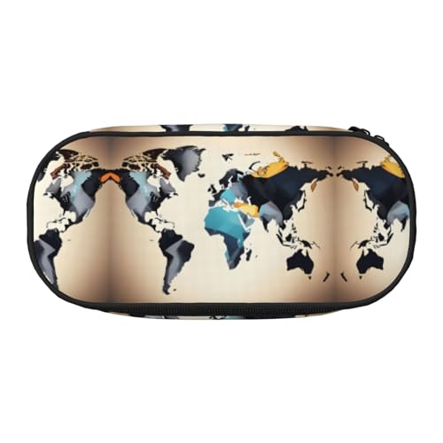 SDEGTHO Federmäppchen mit abstrakter Weltkarte, großes Fassungsvermögen, Mehrzweck-Federmäppchen, tragbares Federmäppchen für Büro, Schwarz , Einheitsgröße, Taschen-Organizer von SDEGTHO