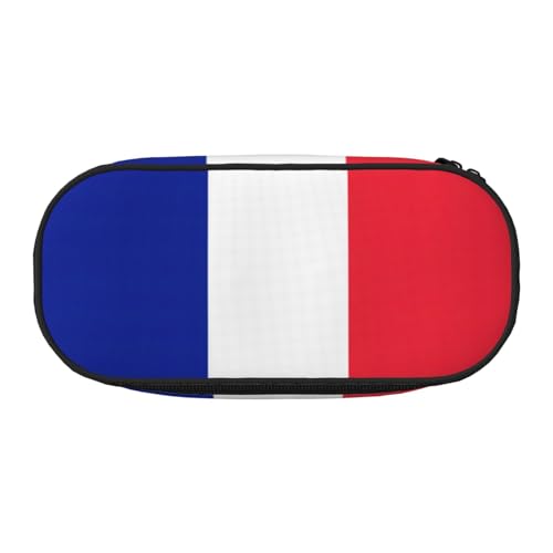SDEGTHO Federmäppchen mit französischer Flagge, großes Fassungsvermögen, Mehrzweck-Federmäppchen, tragbares Federmäppchen für Büro, Schwarz , Einheitsgröße, Taschen-Organizer von SDEGTHO
