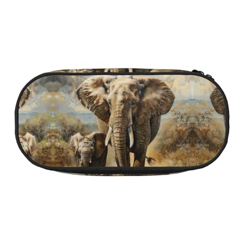 SDEGTHO Federmäppchen mit großem Fassungsvermögen, Motiv: alter Elefant und junger Elefant, Mehrzweck-Federmäppchen, tragbares Federmäppchen für Büro, Schwarz , Einheitsgröße, Taschen-Organizer von SDEGTHO