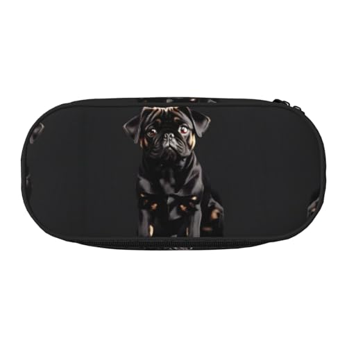 SDEGTHO Federmäppchen mit niedlichem Mops-Motiv, Standardmaßstab, 2_00 x großes Fassungsvermögen, Mehrzweck-Federmäppchen, tragbares Federmäppchen, Stifteetui für Büro, Schwarz , Einheitsgröße, von SDEGTHO