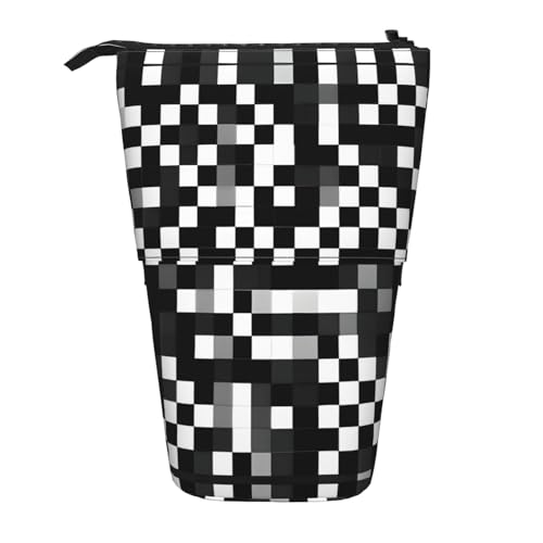 SDEGTHO Federmäppchen mit schwarz-weißem Karomuster, niedliches Teleskop-Federmäppchen, Stiftehalter, Schreibwaren-Aufbewahrung für Schule, College, Schwarz , Einheitsgröße, Taschen-Organizer von SDEGTHO