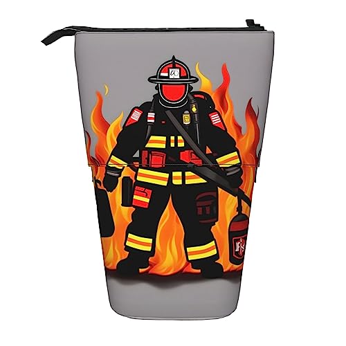 SDEGTHO Feuerwehrmann Stehendes Federmäppchen, niedliches Stehstiftetui, Teleskop-Stiftetui, tragbarer Stifthalter von SDEGTHO