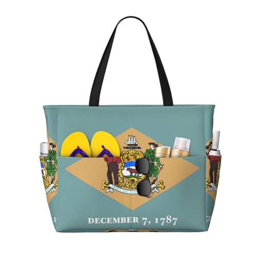 SDEGTHO Flag Of Delaware Große Kapazität Faltbare Tragetasche Frauen Strand Tote Bag Handtasche Turnbeutel Reise Einkaufstasche, Schwarz, One Size von SDEGTHO