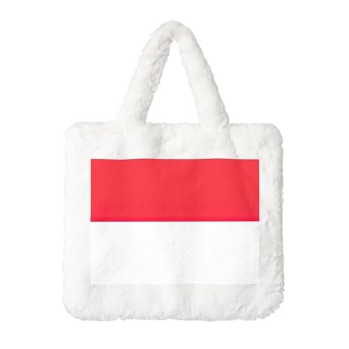 SDEGTHO Flauschige Schultertasche mit indonesischer Flagge, Plüsch, Unterarmtasche, Tragetasche, pelzige Geldbörse, Handtasche für Arbeit, Reisen, Weiß, Einheitsgröße von SDEGTHO